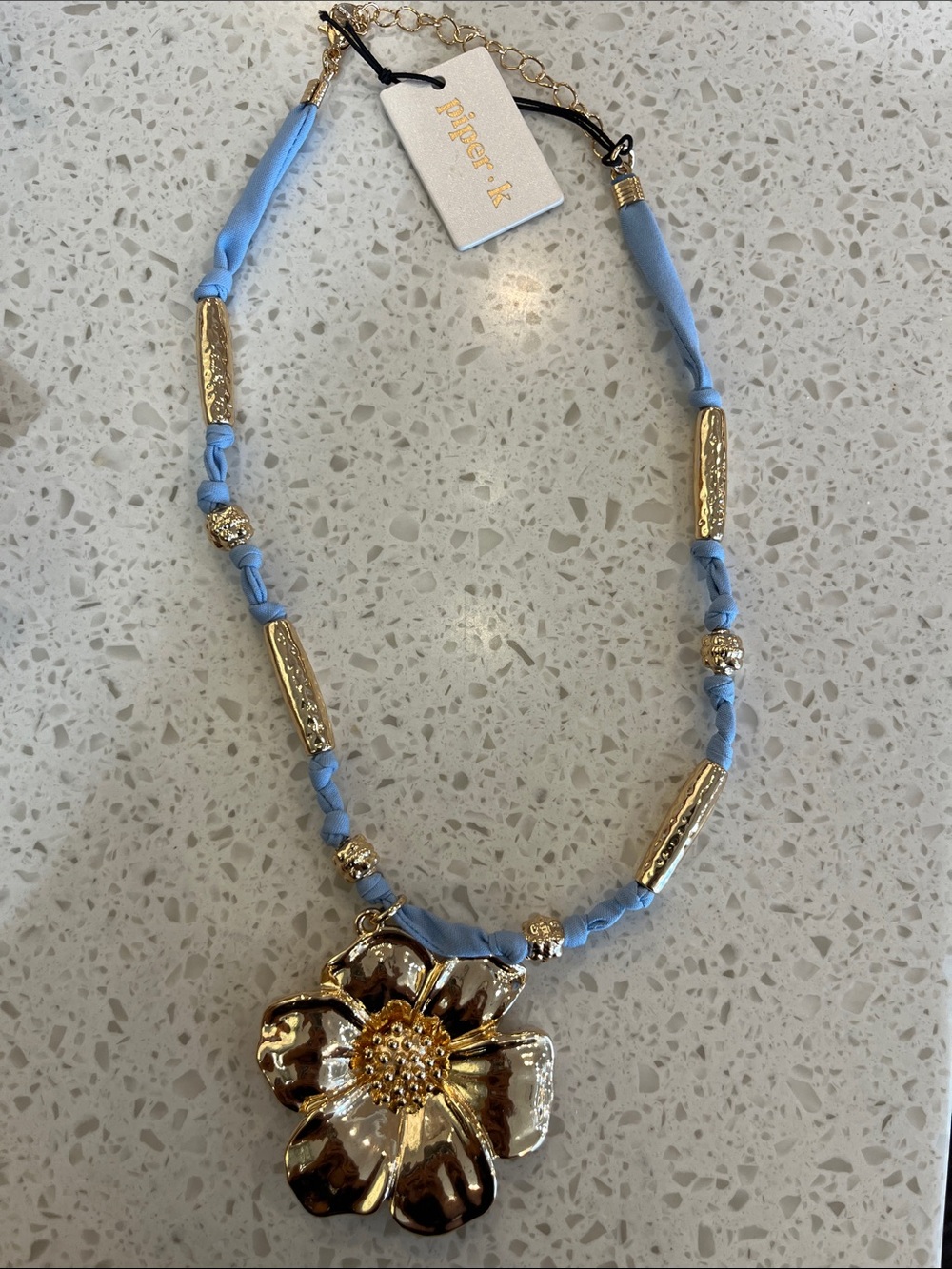 Piper Light Blue and Gold Floral Statement Necklace